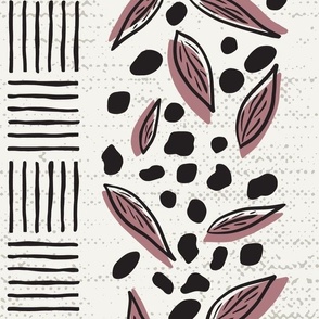Modern Leaves and Block Print Lines, Pink Purple, Large