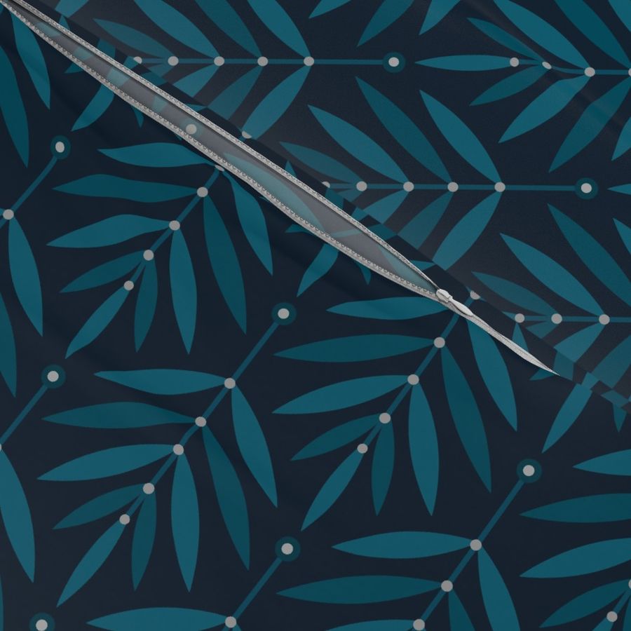 Retro Leaves // normal scale 0038 B // Art Deco and Art Nouveau Inspired Symmetrical Aesthetic Surface Pattern from the '70s and '80s leaf dot dots accent contrast  navy blue ombre white teal turquoise