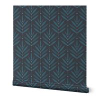 Retro Leaves // normal scale 0038 B // Art Deco and Art Nouveau Inspired Symmetrical Aesthetic Surface Pattern from the '70s and '80s leaf dot dots accent contrast  navy blue ombre white teal turquoise