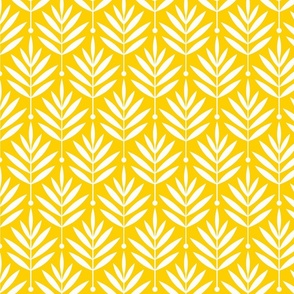 Retro Leaves // normal scale 0038 C // Art Deco and Art Nouveau Inspired Symmetrical Aesthetic Surface Pattern from the '70s and '80s leaf dot dots accent contrast  white yellow yellow-white white-yellow