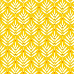 Retro Leaves // normal scale 0038 D // Art Deco and Art Nouveau Inspired Symmetrical Aesthetic Surface Pattern from the '70s and '80s leaf dot dots accent contrast  white yellow yellow-white white-yellow orange 