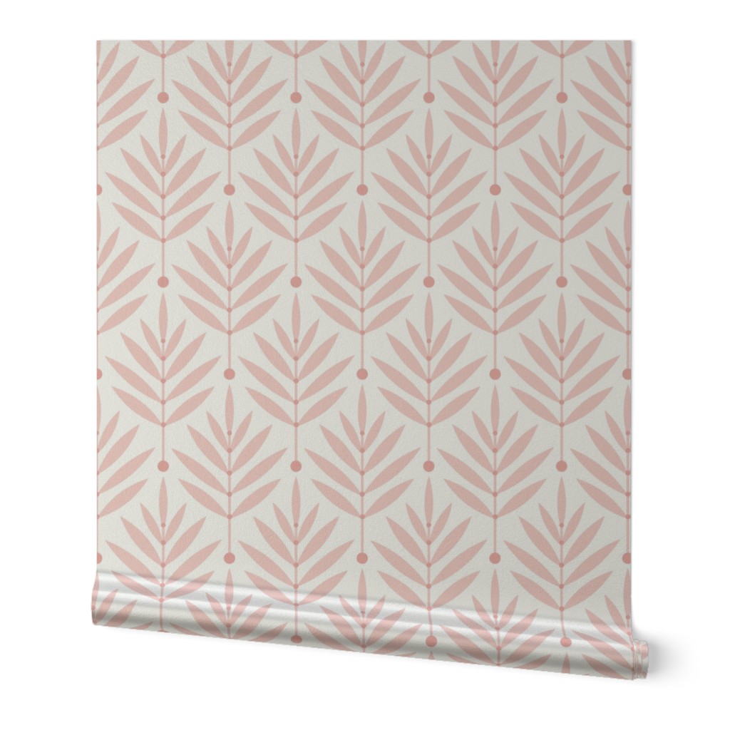Retro Leaves // normal scale 0038 E // Art Deco and Art Nouveau Inspired Symmetrical Aesthetic Surface Pattern from the '70s and '80s leaf dot dots accent contrast  rode pink lightpink pink-pink babypink orange-pink cream harmony silent