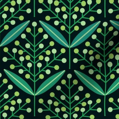 Folklore retro flowers with leaves green // normal scale 0039 G // '70 leaf dotted harmony Art Deco Art Nouveau symmetry aesthetic