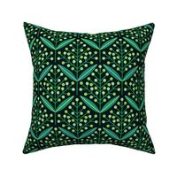 Folklore retro flowers with leaves green // normal scale 0039 G // '70 leaf dotted harmony Art Deco Art Nouveau symmetry aesthetic