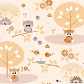 woodland babies in soft yellow and mauve