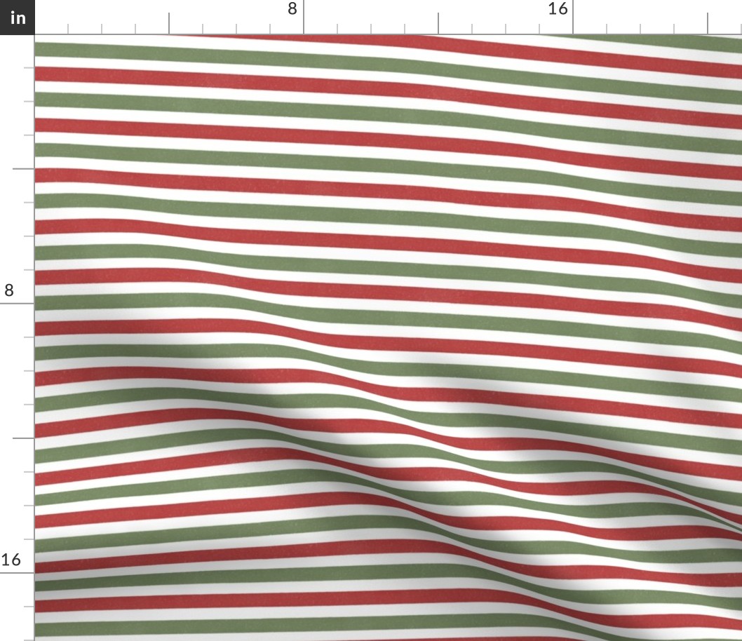 Bright red and olive green Christmas textured stripes M scale