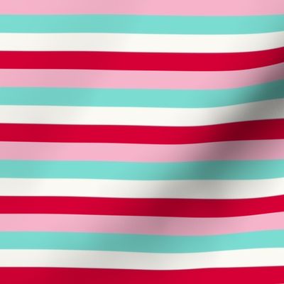 Vintage Stripe for Girls  in  Pink, Red and Aqua,  50