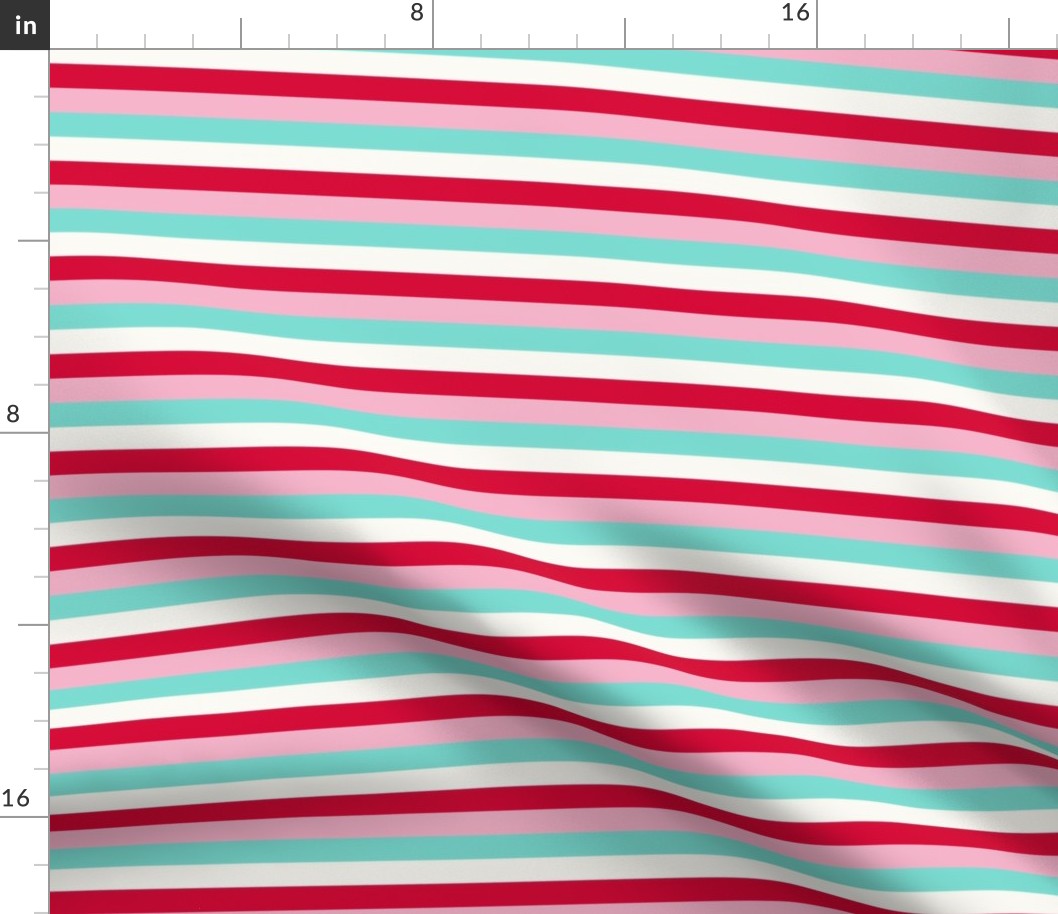Vintage Stripe for Girls  in  Pink, Red and Aqua,  50