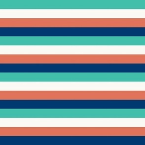 Coastal Stripes in Navy, Orange and Turquoise, Vintage Style, 50