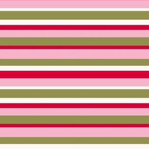 Girls Vintage Christmas Stripe in Pink and Red with Varying Widths,35