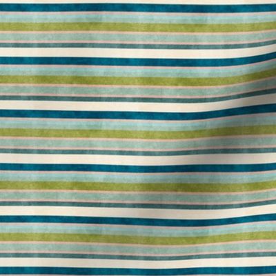 Just Beachy Stripes- Horizontal- Deep Sea Blue Green Blush Olive Mint Misty Turquoise Sand White- Small Scale