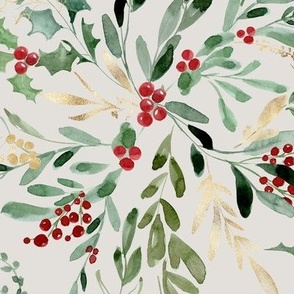 Large / Mistletoe, Holly and Berries Christmas Floral / Swirl