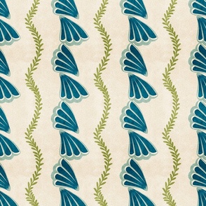 Pen Clam Shell Seaweed Stripes- Deep Sea Blue Mint Light Olive on Sand White- Regular Scale