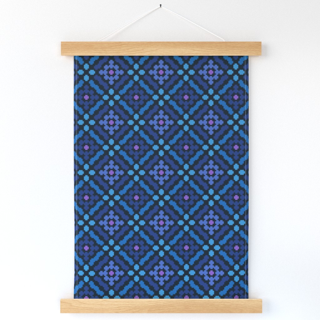 M Checkered mosaic Art violet navy   0041 A cozy geometric flower diamond grid blue purple pink lazure turquoise teal 