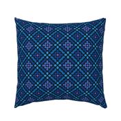 M Checkered mosaic Art violet navy   0041 A cozy geometric flower diamond grid blue purple pink lazure turquoise teal 