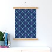 M Checkered mosaic Art violet navy   0041 A cozy geometric flower diamond grid blue purple pink lazure turquoise teal 