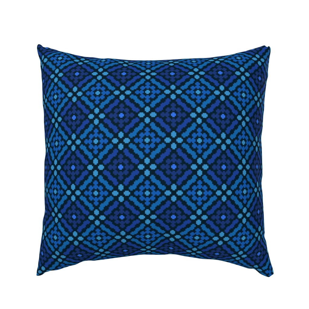 M Checkered mosaic Art navy blue  0041 B cozy geometric flower diamond grid dark blue ultramarine skyblue 