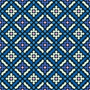 M Checkered mosaic art blue pink white  0041 C cozy geometric flower diamond grid blue  light pink 