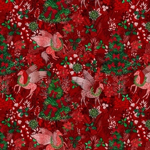 Pegasus in a Christmas Forest (Red) 