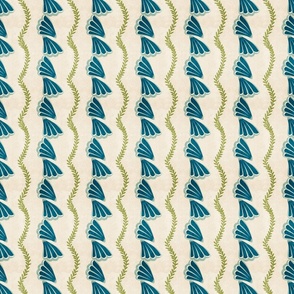 Pen Clam Shell Seaweed Stripes- Deep Sea Blue Mint Light Olive on Sand White- Small Scale