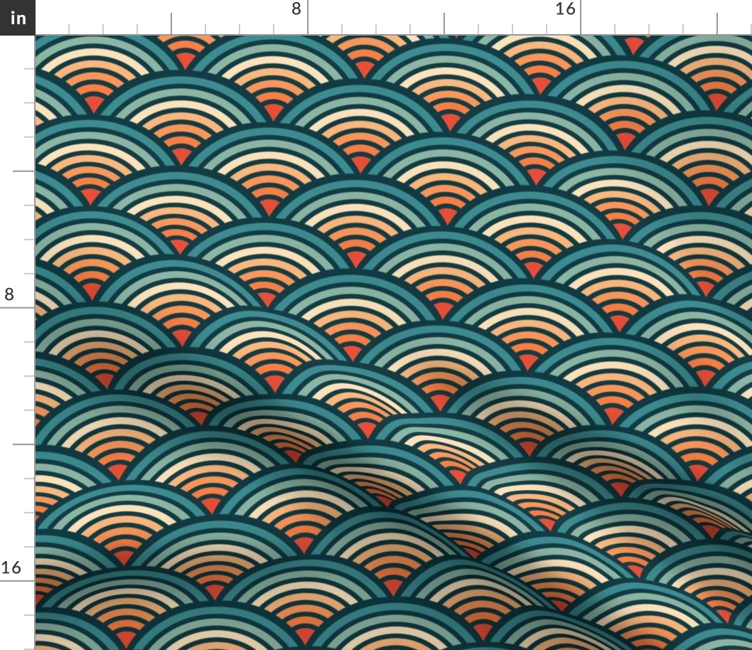M Rainbow  geometric modern retro teal orange   0010 I  aesthetic  plaid fabric wallpaper harmony ombre '70   teal   turquoise sea orange pumpkin carrot 
