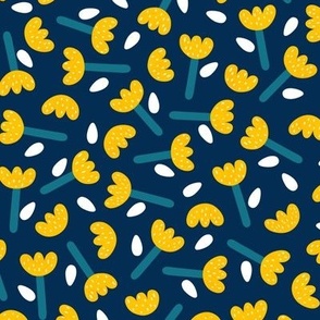  Sweet Little Flowers // normal scale 0031 A // Children's Fabric Bold Aesthetic Modern Pattern cute buds white yellow navy turquoise teal 