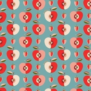 (S) Mid-century apples and strawberries verdigris red
