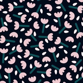  Sweet Little Flowers // normal scale 0031 G // Children's Fabric Bold Aesthetic Modern Pattern cute buds white pink rose lightpink light-pink turquoise teal coldgreen 