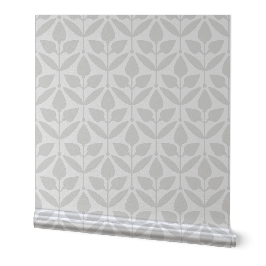 Two-Tone Tulip Motif // normal scale 0035 G // Flowers Leaves Retro Aesthetic Harmony fabric wallpaper Style of the '60s, '70s, and '80s  light gray white white-gray gray-white warm gray lightgray 