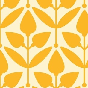 Two-Tone Tulip Motif // normal scale 0035 H // Flowers Leaves Retro Aesthetic Harmony fabric wallpaper Style of the '60s, '70s, and '80s  sunflower sun yellow-yellow yellow  light-yellow yellow-light