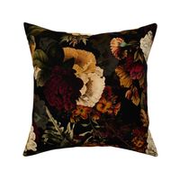 Vintage Dramatic Glamour Winter Romanticism  for a powder room : Maximalism Bold Moody Florals - Antiqued burgundy Roses and Nostalgic Gothic Mystic Night 13-  black Antique Botany Wallpaper and Victorian Goth Mystic inspired