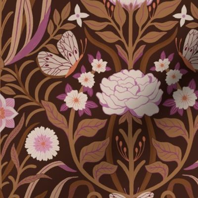 Enchanted Damask Garden - Warm Brown