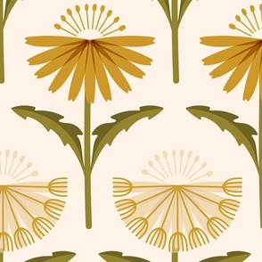 9" Motif XLarge / Vintage Wildflower Dandies / ochre mustard green