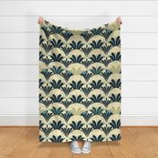 Art Deco Floral Green and Blue Retro Vintage Wallpaper Pattern 1
