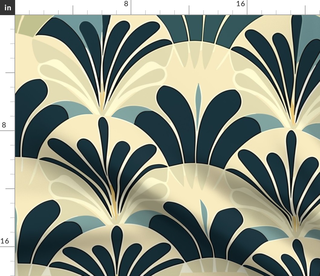 Art Deco Floral Green and Blue Retro Vintage Wallpaper Pattern 1