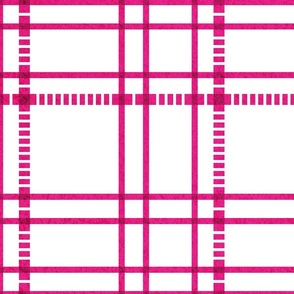 Large jumbo scale // Modern check coordinate // white background fuchsia pink criss-crossed vertical and horizontal stripes barbiecore barbiemania