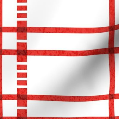 Large jumbo scale // Modern check coordinate // white background vivid red criss-crossed vertical and horizontal stripes