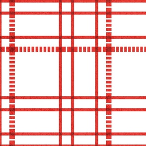 Large jumbo scale // Modern check coordinate // white background vivid red criss-crossed vertical and horizontal stripes