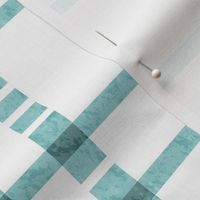 Large jumbo scale // Modern check coordinate // white background middle blue green criss-crossed vertical and horizontal stripes