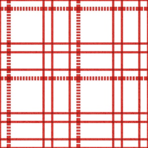 Normal scale // Modern check coordinate // white background vivid red criss-crossed vertical and horizontal stripes