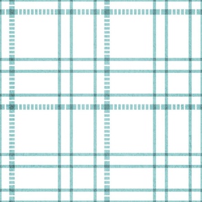 Normal scale // Modern check coordinate // white background middle blue green criss-crossed vertical and horizontal stripes