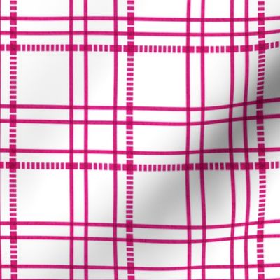 Small scale // Modern check coordinate // white background fuchsia pink criss-crossed vertical and horizontal stripes barbiecore barbiemania
