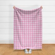 Small scale // Modern check coordinate // white background fuchsia pink criss-crossed vertical and horizontal stripes barbiecore barbiemania