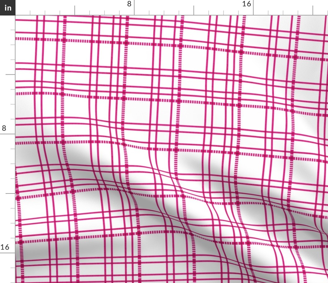 Small scale // Modern check coordinate // white background fuchsia pink criss-crossed vertical and horizontal stripes barbiecore barbiemania