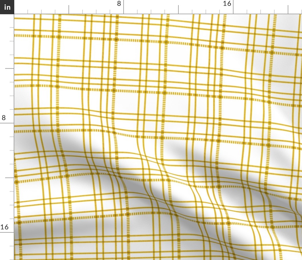 Small scale // Modern check coordinate // white background sun yellow criss-crossed vertical and horizontal stripes