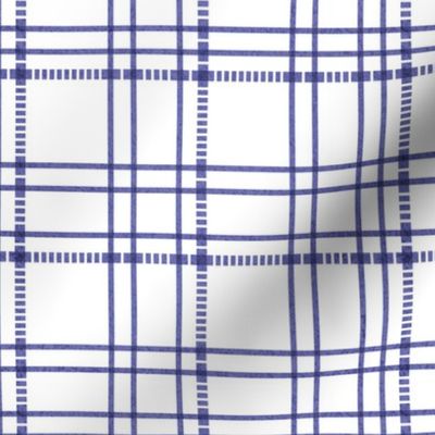 Small scale // Modern check coordinate // white background very peri blue criss-crossed vertical and horizontal stripes