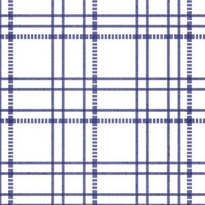 Small scale // Modern check coordinate // white background very peri blue criss-crossed vertical and horizontal stripes