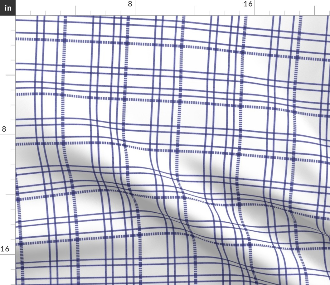 Small scale // Modern check coordinate // white background very peri blue criss-crossed vertical and horizontal stripes