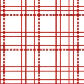 Small scale // Modern check coordinate // white background vivid red criss-crossed vertical and horizontal stripes