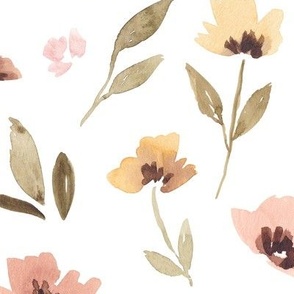Autumn Floral, Pink, Yellow, Brown, Watercolor Flowers, Large